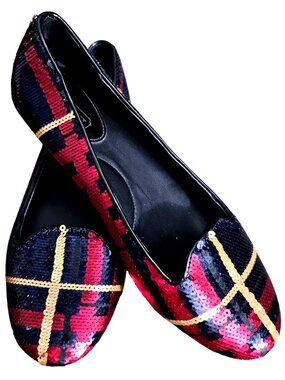 Coach Deborah Tartan  Plaid Sequin Flats Women's Shoes Sz 6 1/2